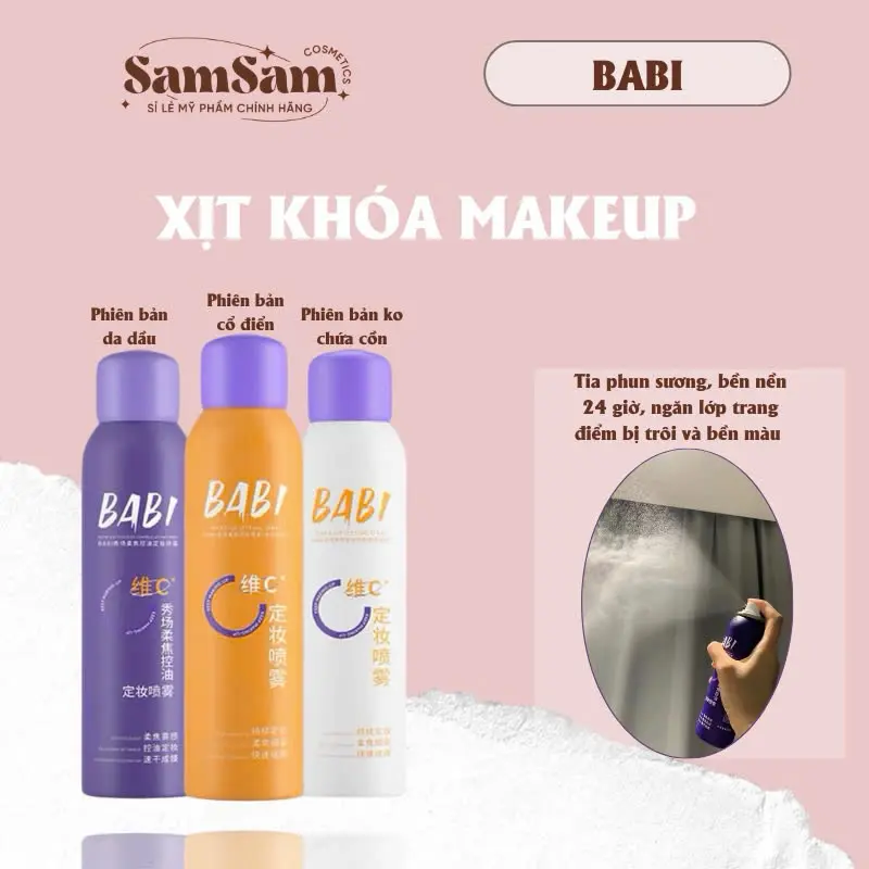 BABI - Xịt cố định lớp trang điểm BABI vitamin C giúp lâu trôi, kiểm soát dầu, chống thấm nước và thấm mồ hôi