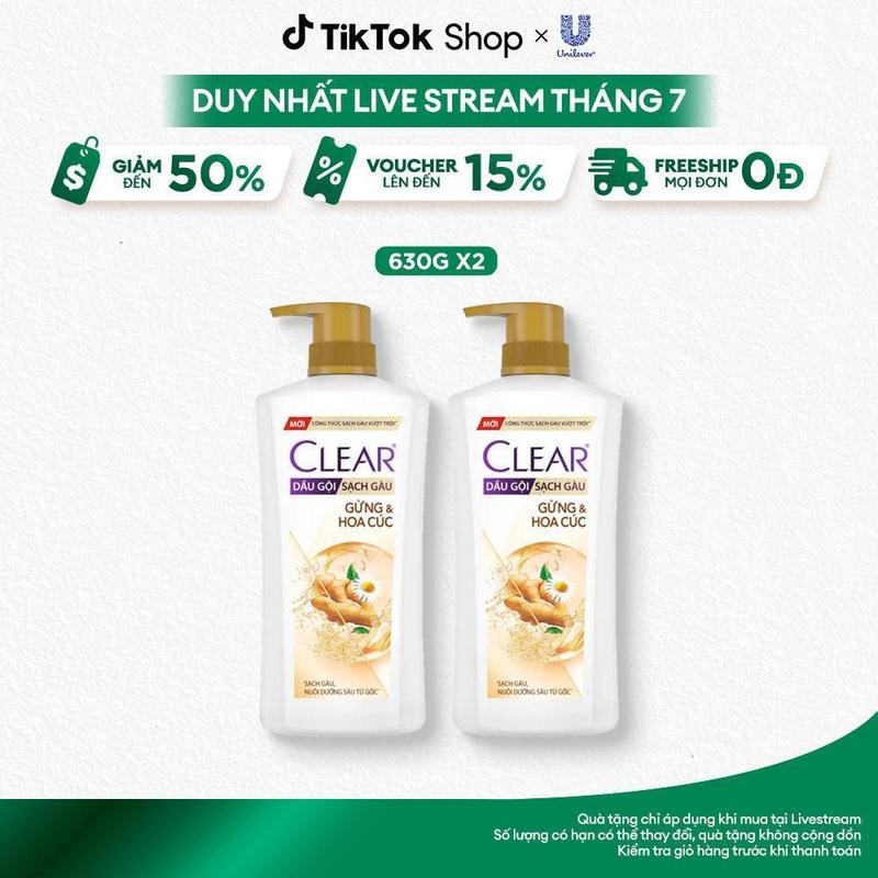 5 COMBO 2 DẦU GỘI CLEAR THẢO DƯỢC GỪNG & HOA CÚC 630G