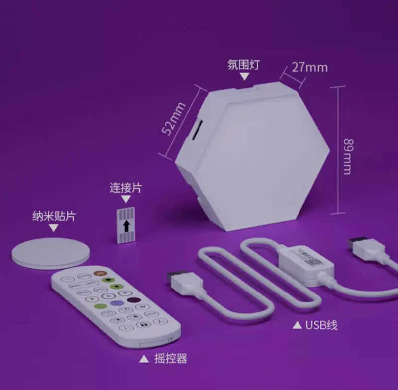 Combo 6 thanh Đèn Led lục giác RGB gắn tường nháy theo nhạc có app điều khiển wifi trang trí phòng làm việc phòng game setup 5
