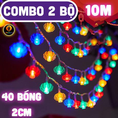 Combo 2 Dây 10M Lồng Đèn Led Khía (2 bộ tổng 20M) Chớp Nháy 8 Chế Độ Nháy Trang Trí Noel, Tết, Lồng Đèn 4m - 16 Bóng Và 10m 40 Bóng