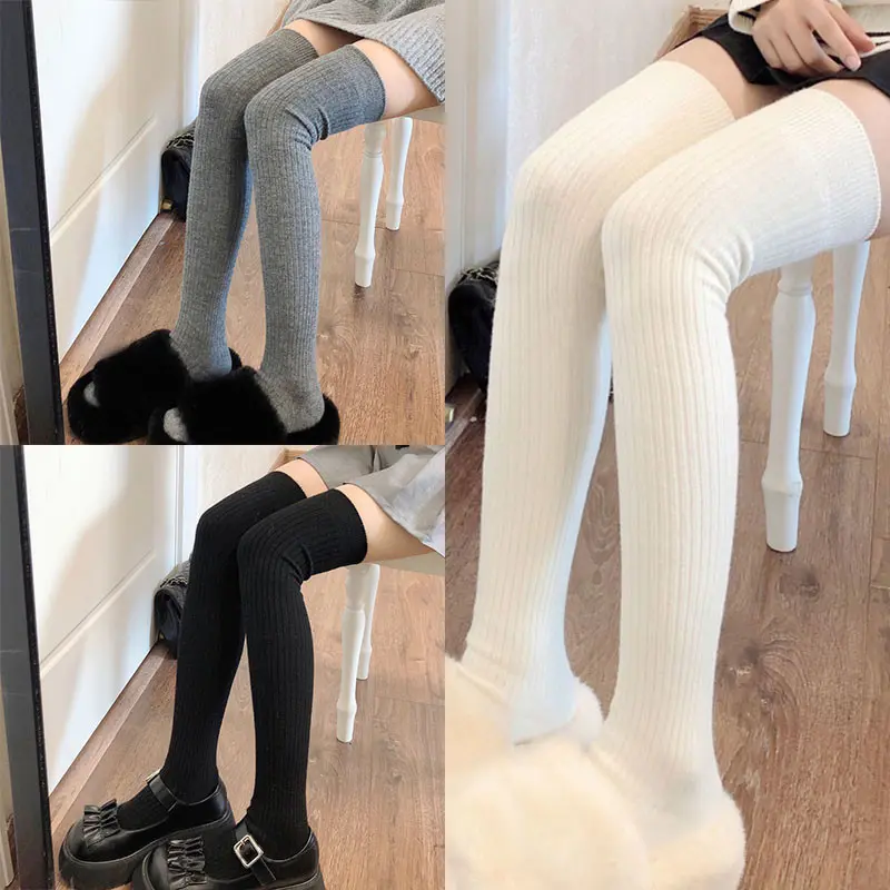 Tất Dài Cho Nữ, Chất Liệu Cashmere Và Len Trơn Tất Đùi, Mỏng Vừa Vặn, Phong Cách Thường Ngày Làm Bằng Bông, Cao Đến Đầu Gối, Tất Dài Đến Đầu Gối Cho Nữ, Lông Mịn