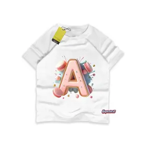 OZILAPPAREL - Kaos 3 Dimensi Alphabet Anak Perempuan Huruf A Cake Makaron Print 3D DT03