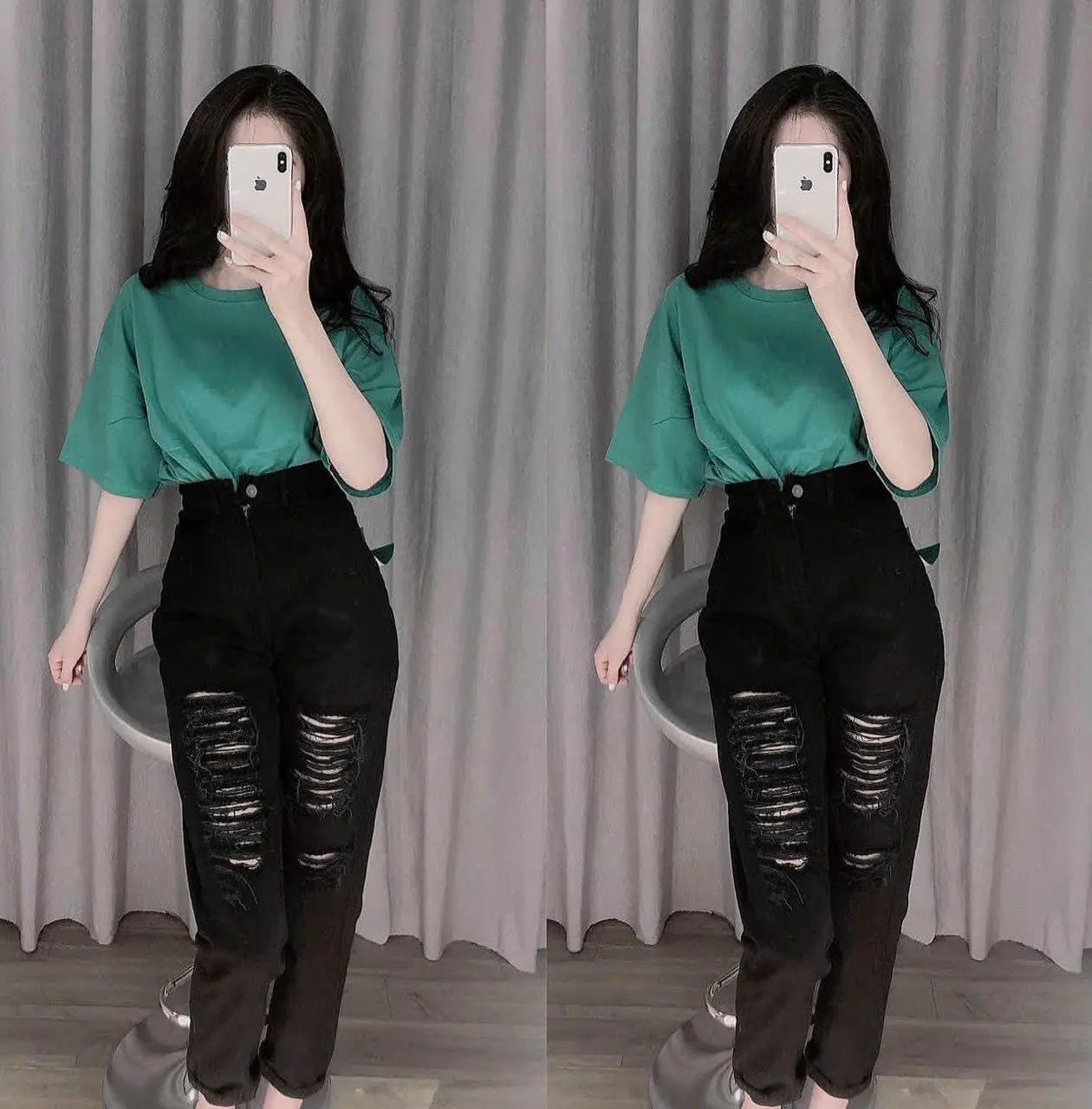 Quần jean nữ baggy lưng cao phong cách hàng quốc
