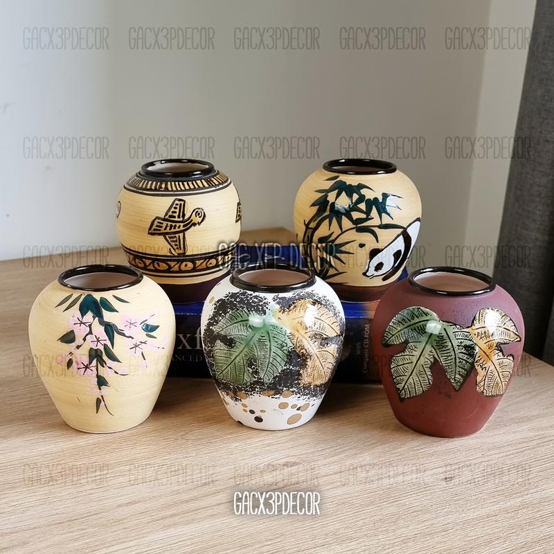 Bình hoa để bàn mini nhiều hoạ tiết cao 9cm - Lọ Hoa gốm sứ Bát Tràng Decor Phòng Trang Trí Nhà