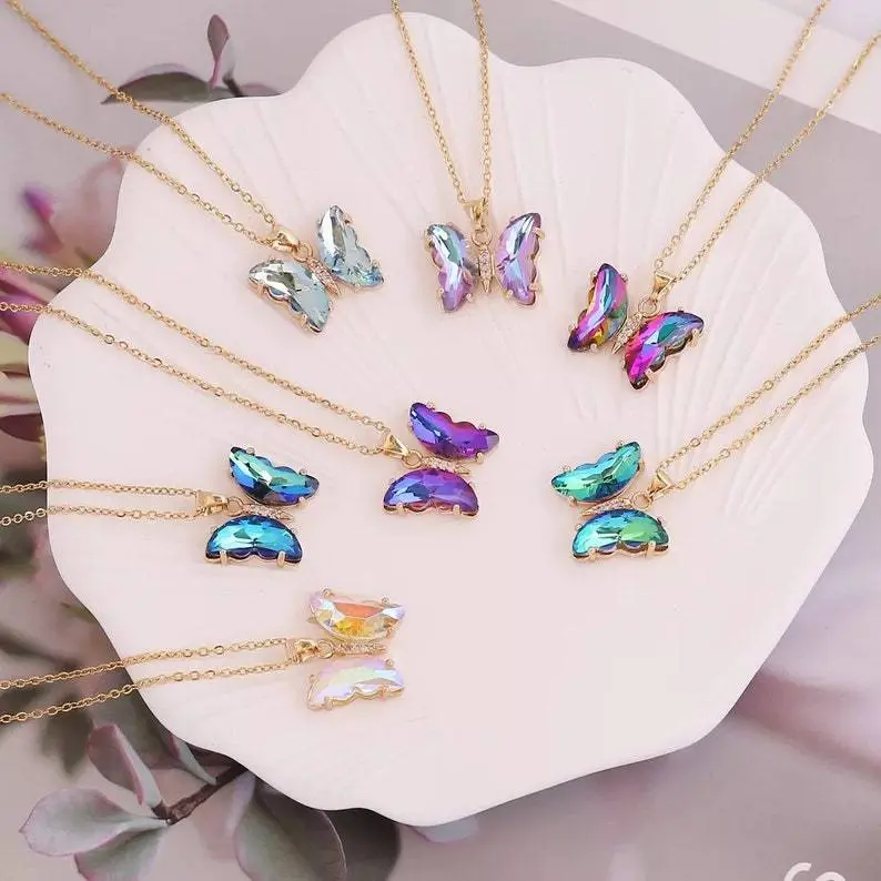 Jewelry Brocade New Gradient Butterfly Necklace Fashion Personality Ins Light Luxury Girl Necklace Clavicle Chain