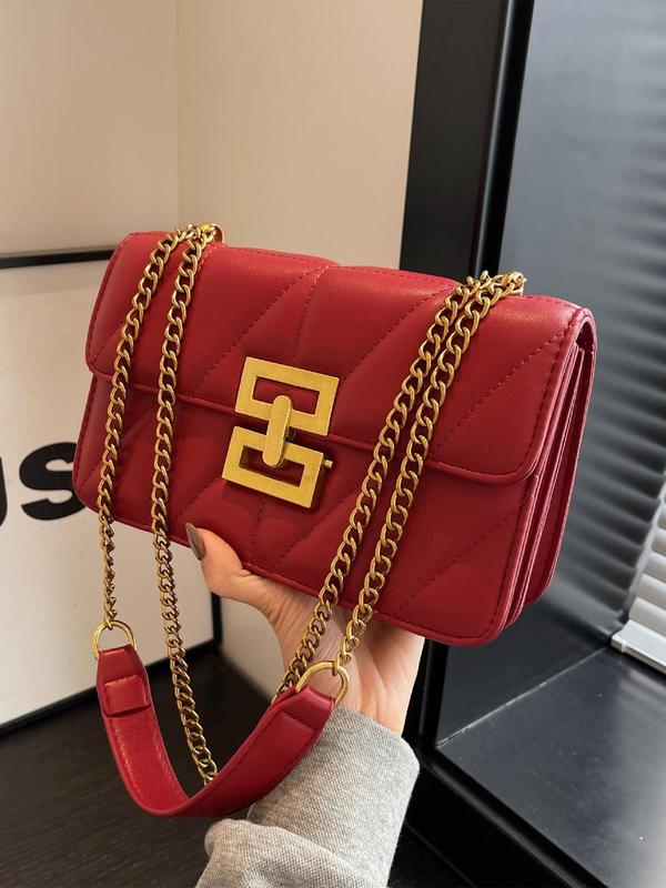 Fashion Chain Strap Quilted Pu Leather Square Bag, Simple Plain Rhombus Embossed Crossbody Bag, with Adjustable Shoulder Strap, Daily Commuting Shoulder Bag for Women, Girlfriend Gifts 3