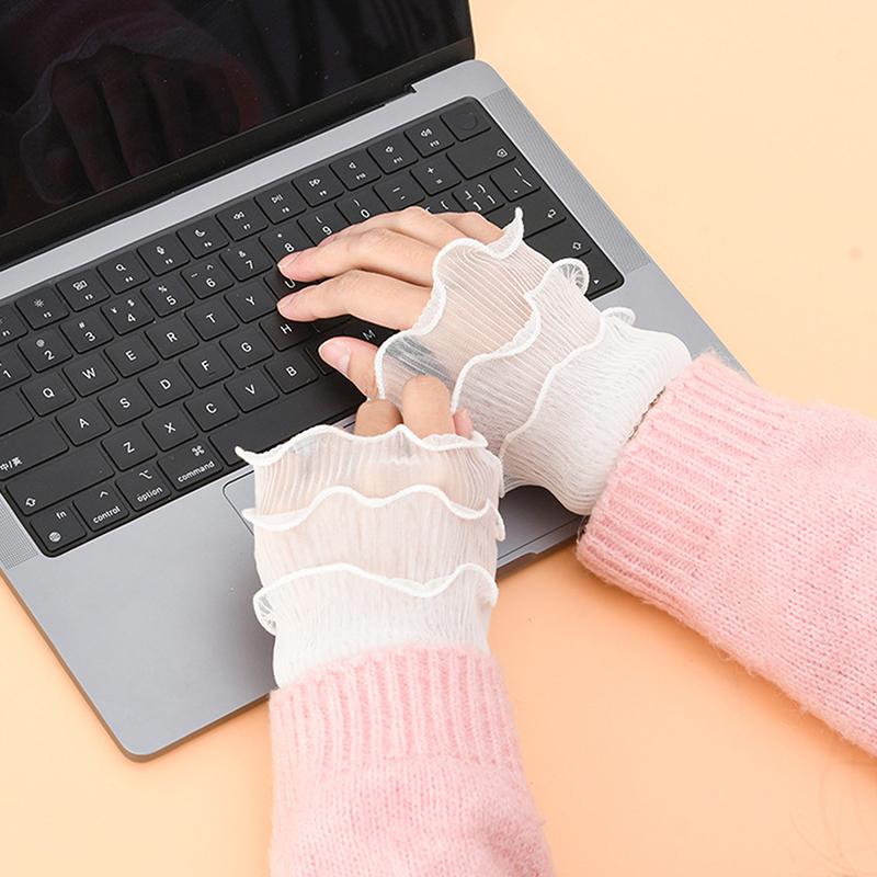 Product Introduction of 1Pairs Triple Layer Mesh Nail Art Tulle Photo Glove Manicure Photography Props Nail Tips Display Sleeve Fake Pleated Cuff Polish Daily 18
