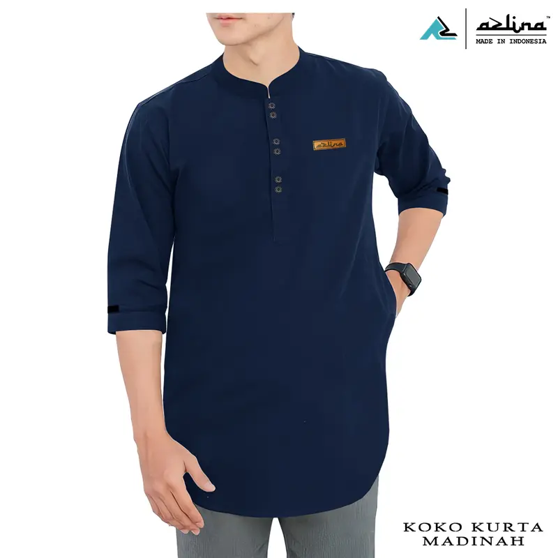 Baju Koko kurta fashion muslim pria model lengan 3/4 bahan katun madinah premium Azlina Formal Nyaman Simple Dewasa 3
