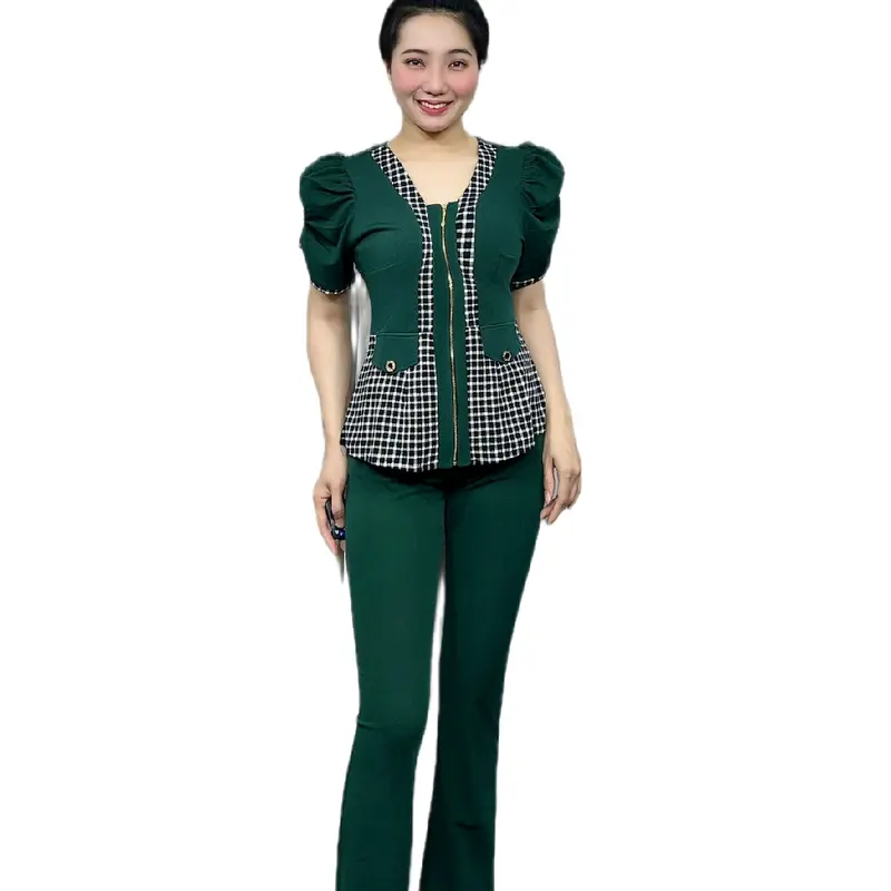 MS: 1072 Set Vest Phối Caro Kết Hợp Khóa Kéo  (Form Quần ống loe ) Lưng bản thun - Xưởng PA_chuyên thời trang  -Freesize nữ (dưới 62kg_eo dưới 80cm)  - Có 5 màu - Chất Thun Mỹ - Phù hợp đi tiệc, dạo phố, xem phim, coffee,.... 1