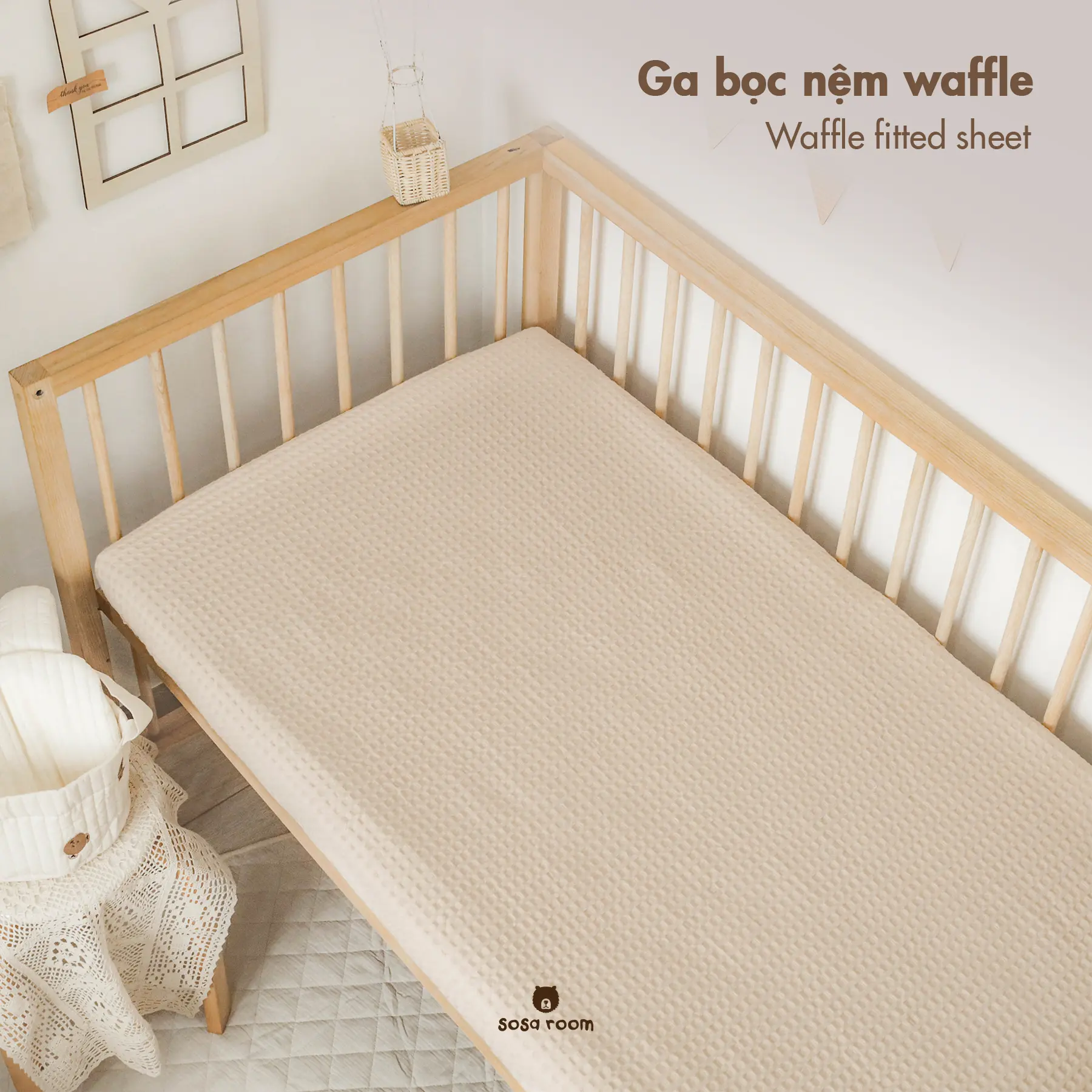 Ga bọc nệm cho bé, vải waffle siêu thông thoáng, tông màu pastel