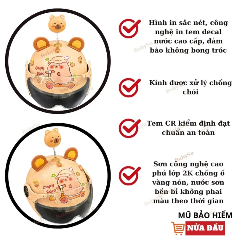 Mũ bảo hiểm cho bé hình Capybabra gắn kính kèm phụ kiện cute, nón bảo hiểm chính hãng Long Thanh - đạt chuẩn ATGT 8