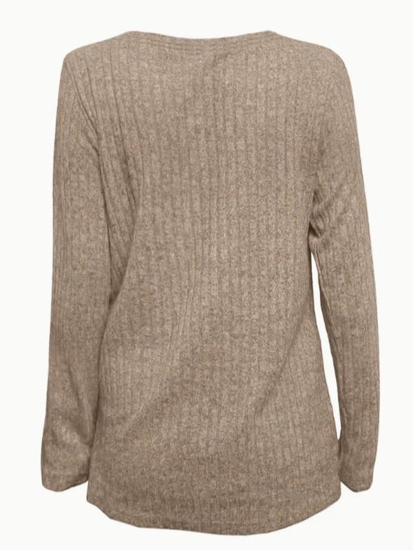 【Plus Size】 Solid Color Round Neck Top, Casual Long Sleeve Crew Neck Top for Fall & Winter, Women's Clothing for Daily Wear 4