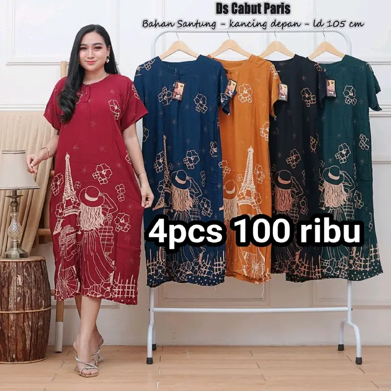 paket daster standar 4pcs 100 ribu bahan rayon adem Polos Kancing Lembut 3