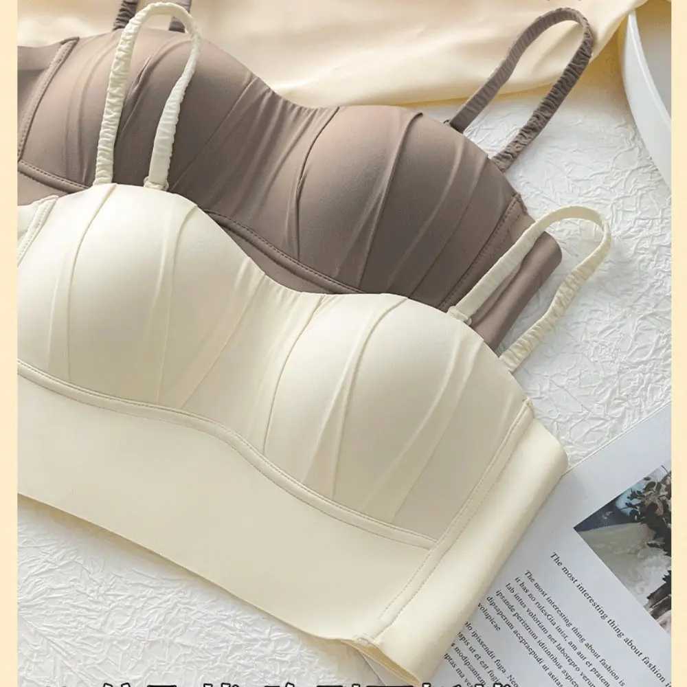 Spandex French Pleated Bra New Detachable Ringless Thin Bra Without Underwire Seamless Underwear for Women Women Womenswear Light