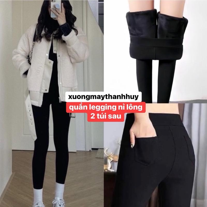 Legging lông 2 túi sau -Quần legging nỉ lông 2 túi sau ấm áp quần nỉ lông legging co dãn- 2 túi sau
