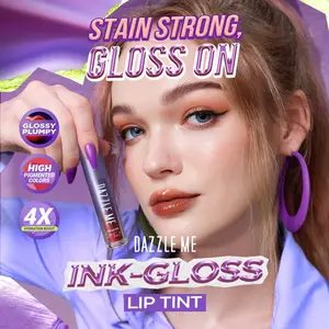 DAZZLE ME Ink-Gloss Lip Tint Lip Glossy dan Plumpy Finish Waterproof Stained High Pigmented Lipstick