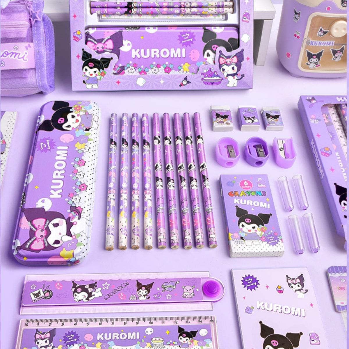 Set Alat Tulis Sanrio 7 in 1: Kotak Pensil, Penghapus & Perlengkapan Lucu Karakter Kuromi, My Melody, Cinnamoroll untuk Anak - Peralatan Sekolah, Stationery Collection, Back to School, Gift Idea