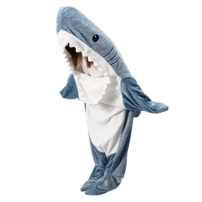 Product Introduction of Autumn Winter Flannel Cartoon Shark Sleeping Bag Home Suit One-piece Shark Nightgown 18