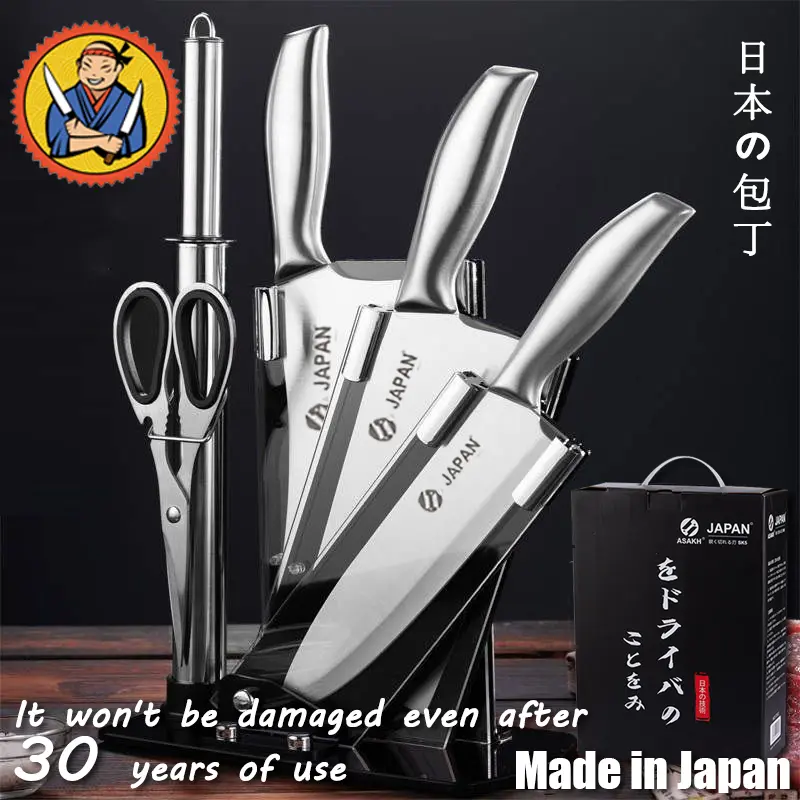 【Made in Japan】 Japan Original Kitchen Knife Heavy Duty Set Original 6 pcs with Acrylic Knife Holder Knives Set Stainless Knife Made in Japan Original Knife Block Sets Kitchen Knives Rack