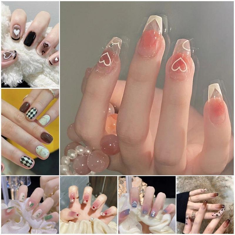 Móng tay giả 24 nailbox AAA iLita bộ nail box ngắn trơn xinh xắn cute dễ thương tặng kèm keo dán phụ kiện làm nail cho nữ