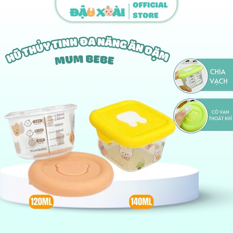 Hũ thuỷ tinh chia vạch in hoạ tiết, nắp van thoát khí Mumbebe Cho Bé