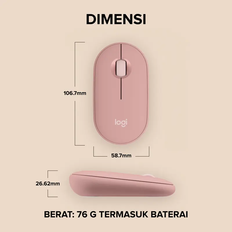 Logitech Pebble 2 M350s Mouse Wireless Bluetooth Slim Silent dilengkapi dengan Baterai untuk Laptop, Computer. Komposisi bahan lebih dari 50% Plastik Daur Ulang Ramah Lingkungan 6