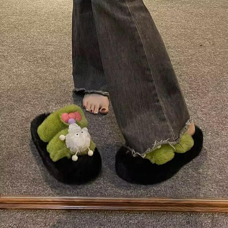 Dép Lông 2 Quai Ngang Sticker Bồ Hóng Mẫu Mới 2024 DéP Slipper Nữ Có Quai Hoa Women 9
