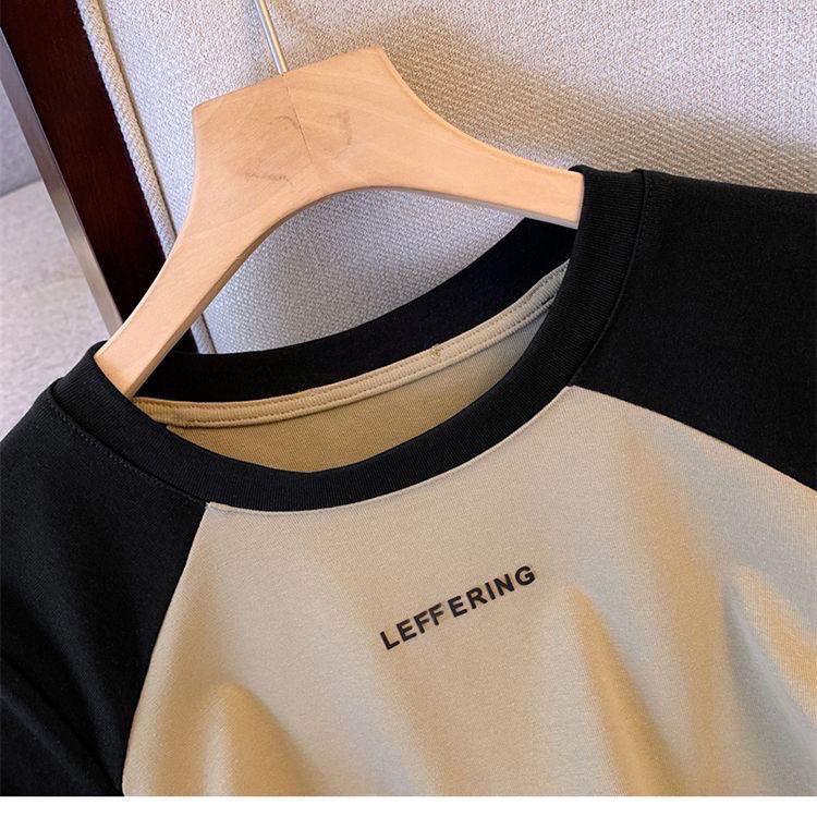Product Introduction of Plus Size Irregular Letter Shoulder Short-Sleeved T-shirt Women's Summer New Belly Covering Short Top 2