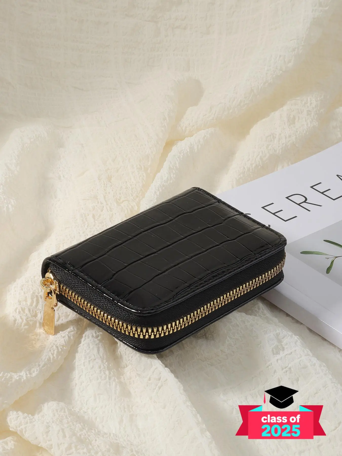 Women's Simple Design Plain Crocodile Embossed Pu Leather Zipper Short Wallet, Multi-card Slots Cardholders for Daily Used
