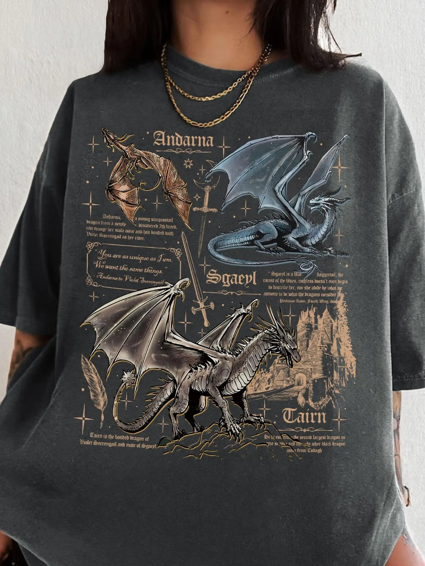 Women's Dragon & Letter Print Round Neck Graphic Tee, Vintage Trendy Casual Short Sleeve T-shirt for Daily Wear, Ladies Summer Outfit