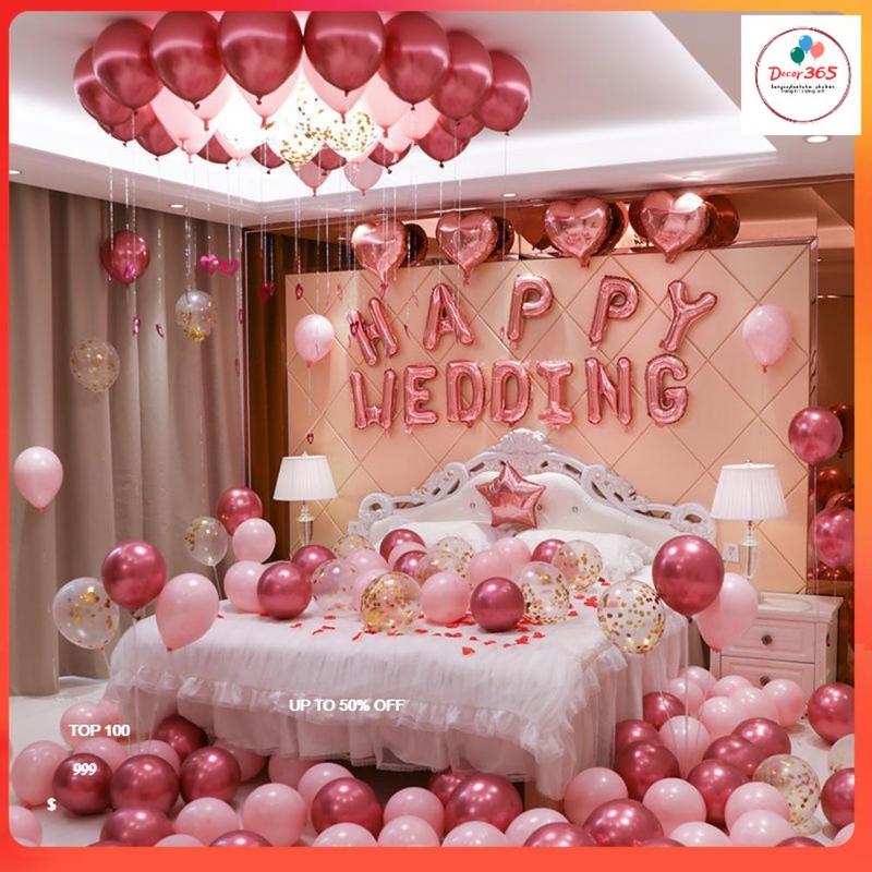 Set bóng trang trí phòng cưới, bóng bay trang trí phòng cưới tone hồng[ Kèm bơm + Băng dính ]