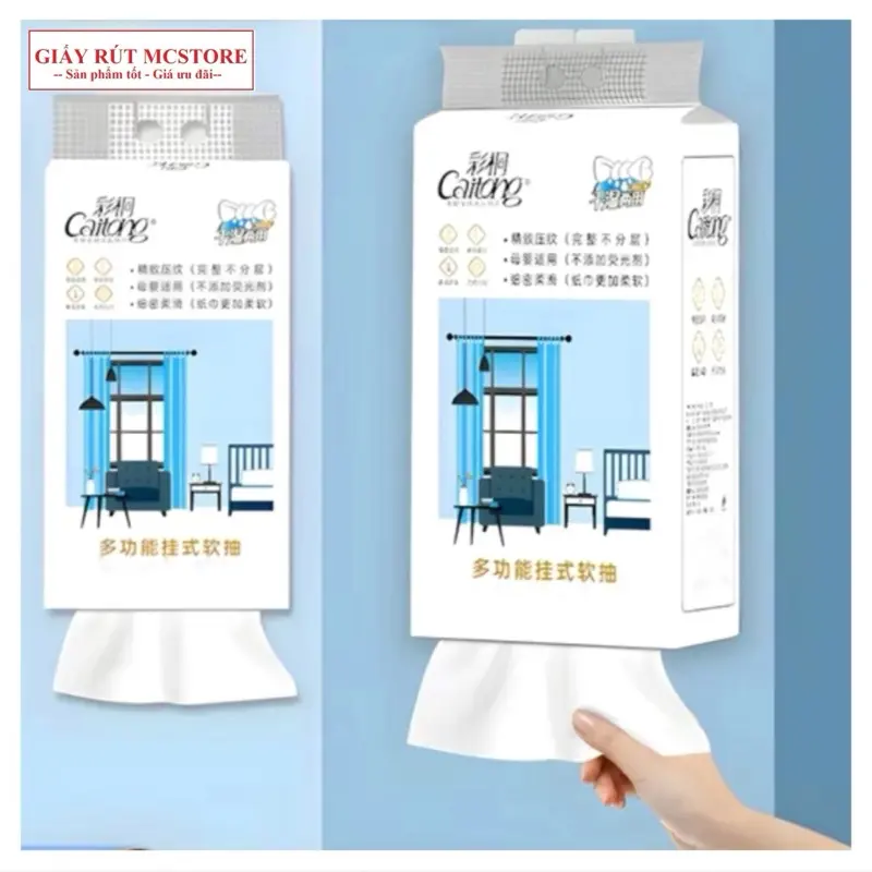 [10 bịch tặng 2 móc] Caitong 1580 tờ 1 bịch, Giấy rút đa năng làm từ bột gỗ an toàn và tiện lợi, Giấy vệ sinh