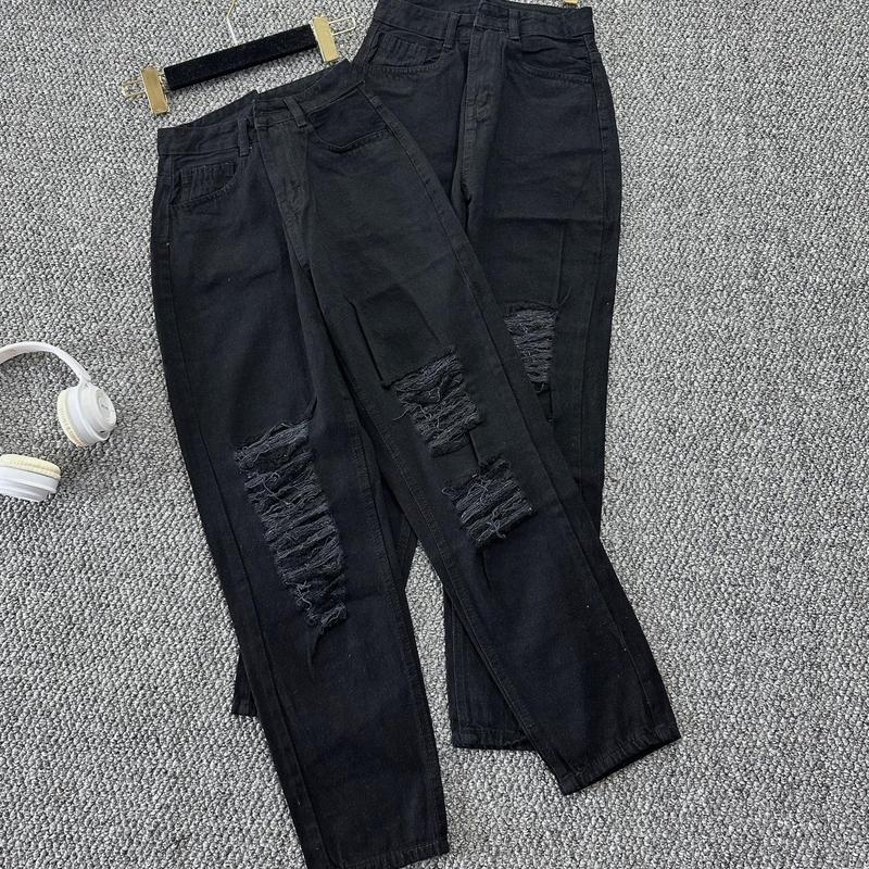 Quần Baggy nữ đen rách nhiều chất liệu cao cấp cảm nhận tuyệt vời  Pants Jean Lưng Cao Denim Có Túi Có Túi 1