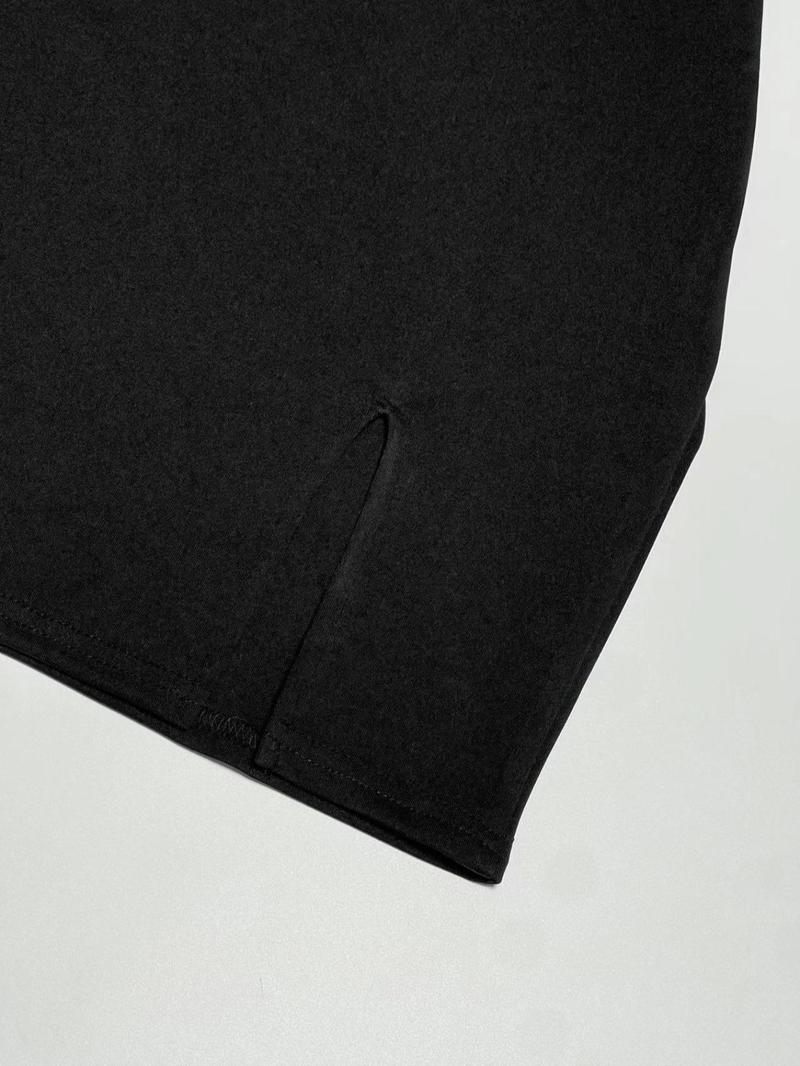 Product Introduction of Women's Plain Flounce Sleeve Split Thigh Bodycon Dress, Y2K Fashion Long Sleeve Mock Neck Short Dress for Party Club Dating Wear, Women Dress for All Seasons 13