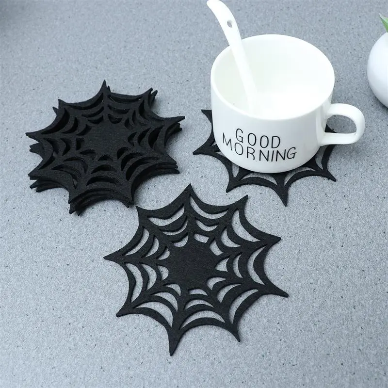 1/4pcs New Halloween Spider Web Coaster Felt Insulation Mat Party Decoration Props Home Hollow Coaster