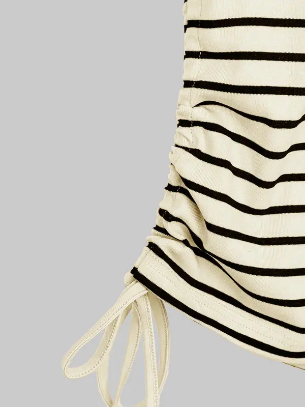 Women's Striped Print Ruched Drawstring Tank Top, Casual Sleeveless V Neck Top for Summer, Ladies Clothes for Daily Wear 5