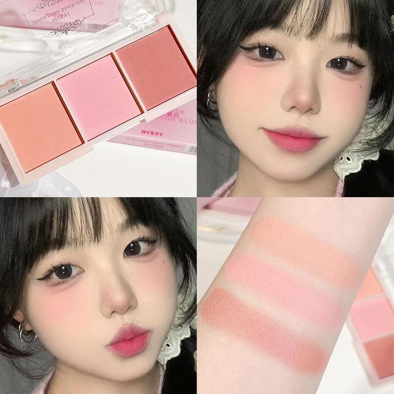 Bảng má hồng 3 màu lì Nhỏ Cầm Tay màu đất đỏ Phấn mắt trang điểm Đường viền bóng S1K5 4