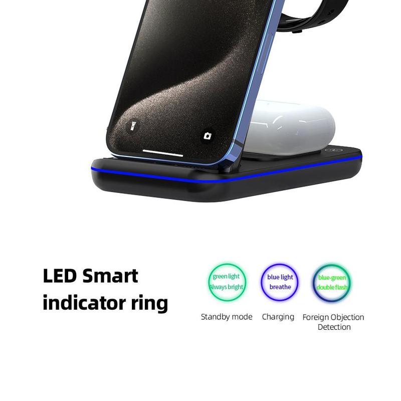 Product Introduction of 3 in 1 Wireless Charging Station, Portable Chargers with LED Light, 15W Fast Desk Charging Station, Wireless Charger Compatible with iPhone 16/15/14/13/12/11 Pro Max/X/XS Max/8/8 Plus, Smartphone Electronic Accessories 7