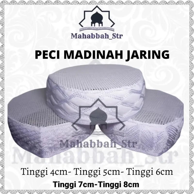 Peci Madinah Jaring Kopiah Haji Tinggi 4cm 5cm dan 6cm 7cm 8cm 1