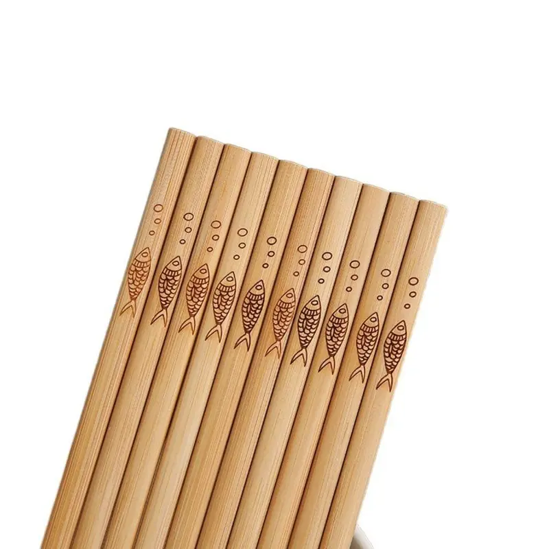 Set 10 Đôi Đũa Gỗ Tre Khắc Họa Tiết Đẹp Mắt   dùng trong nhà bếp cặp đồ ăn bạc đũa  đen nĩa 2 nhôm 3