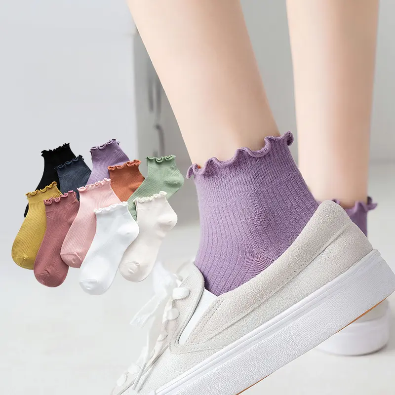 Women's Korean Ins Ruffled Short Cotton Socks Sweet Candy Color Ankle Socks