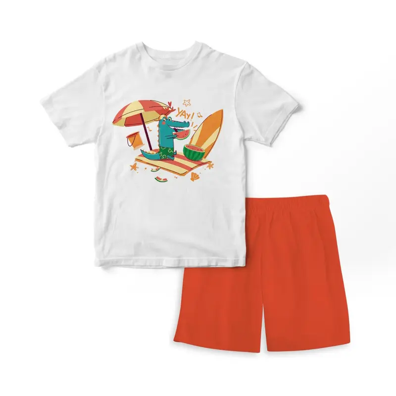 Quần áo trẻ em Kakaft từ 2 đến 6 tuổi. Bộ thun cá sấu vượt đại dương làm từ Cotton 95% và 5% Spandex, thoáng mát, dịu nhẹ, co giãn 4 chiều. Thích hợp cho thời tiết nóng mùa hè.