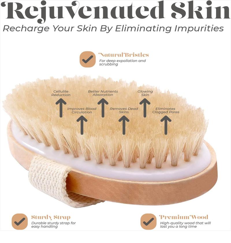 Product Introduction of 1pcs Exfoliating Wooden Body Massage Shower Brush Natural Bristle Bath Brush Soft SPA Woman Man Skin Care Wet Dry Body Brush Accessory Light Smooth Hand Personal 18