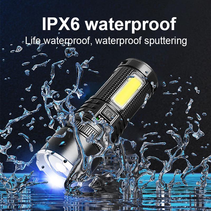 High Power Flashlight, 1 Count Rechargeable Zoom Flashlight, Portable Torch Light with Side Lights for Fishing Patrol Camping Emergency Lighting 8