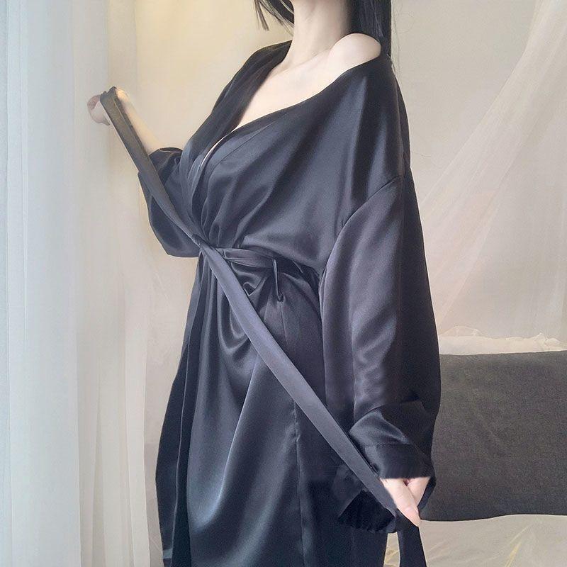 Product Introduction of Bathrobe Women's Summer Thin Ice Silk Robe New Style White Silk Fashion Pajamas Japanese Kimono Spring and Autumn Womenswear Gowns 10