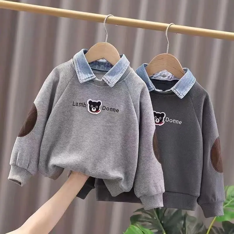 Áo Len Trẻ Em Bé Cho Bé Trai, Phong Cách Phương Tây Thường Ngày Hàng Mới Về Quần Áo Mùa Xuân Và Mùa Thu, Áo Chui Đầu Giả Hai Lớp, Phong Cách Hàn Quốc, Thời Trang Trẻ Em