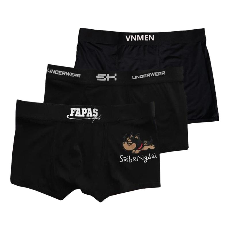 Combo 3 quần boxer thun lạnh full đen, sịp đùi nam nhiều mẫu khác nhau, quần lót nam Menswear co giãn 4 chiều thấm hút tốt, Boxer Quần Boxer