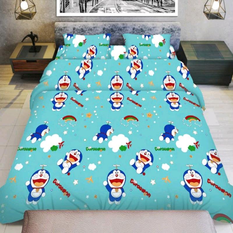 BỘ GA GỐI THUN HÀN QUỐC _ Doremon xanh ngọc+ XÁM _ hồng ,4 MÓN GỒM 2 VỎ GỐI NẰM 40X60 _50X70 (GHI CHÚ) ÁO GỐI ÔM 35X100. CHÂN NỆM CAO 20 PHÂN