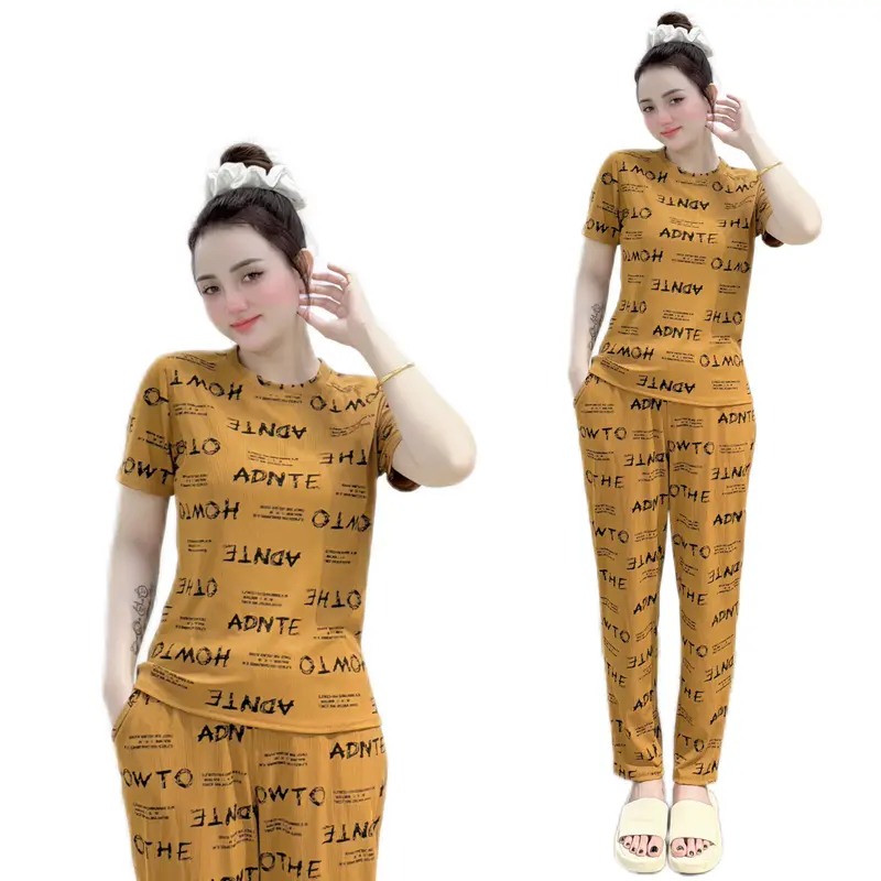 set đồ bộ thun gân quần BAGGY, áo form ngắn cổ tròn tay ngắn mặc nhà.  Phù hợp mọi độ tuổi nhiều màu 4