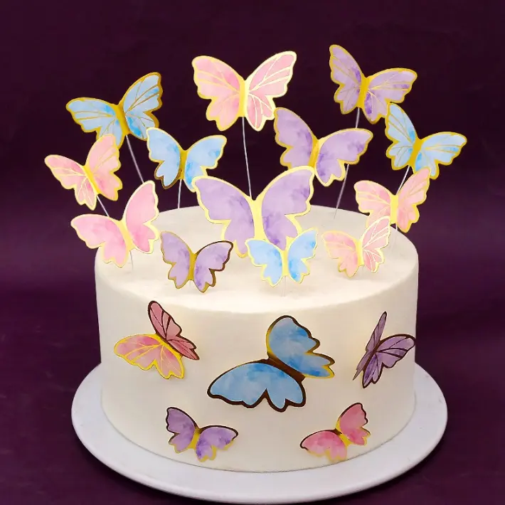 BISA COD 6256 Topper Kue Motif Kupu Kupu / Hiasan Buket Buah / 10 Stiker Hiasan Kue - Kitchenware Kertas Cake